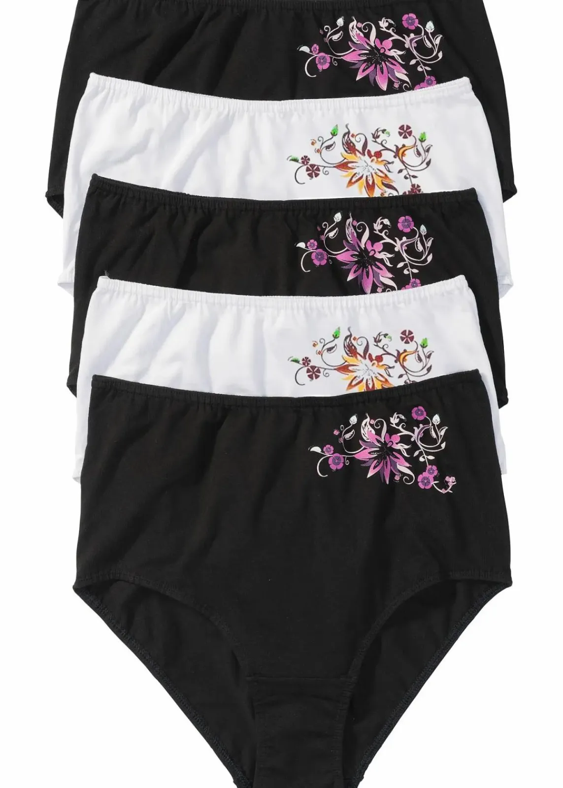 bonprix Wäsche·Baumwollunterwäsche|Wäsche·Höschen^Highwaist Slip (5er Pack) schwarz + weiß