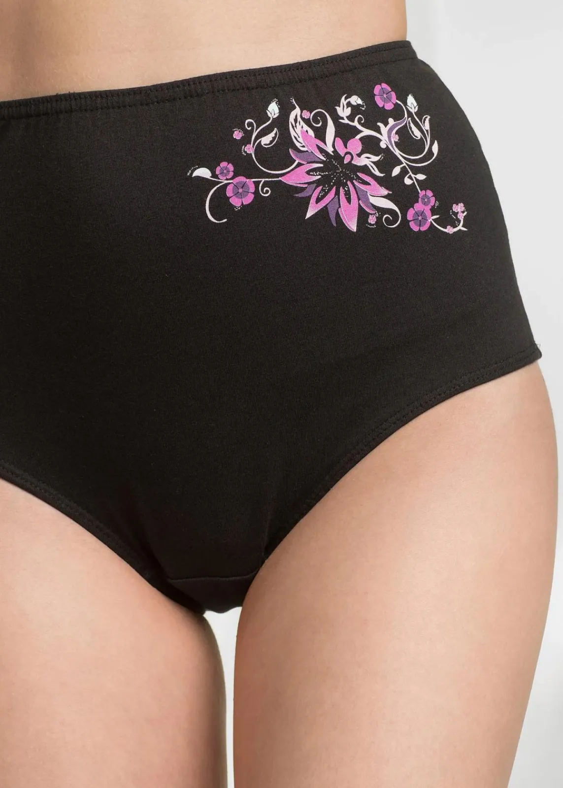 bonprix Wäsche·Baumwollunterwäsche|Wäsche·Höschen^Highwaist Slip (5er Pack) schwarz + weiß