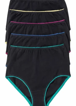 bonprix Wäsche·Baumwollunterwäsche|Wäsche·Höschen^Highwaist Slip (5er Pack) schwarz + bunt