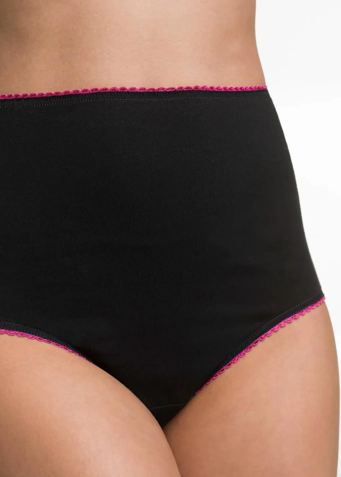 bonprix Wäsche·Baumwollunterwäsche|Wäsche·Höschen^Highwaist Slip (5er Pack) schwarz + bunt