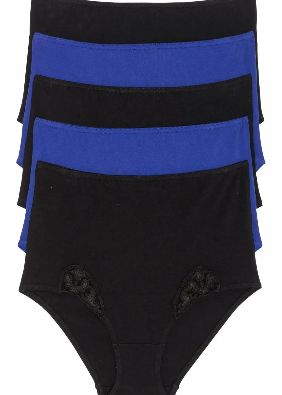 bonprix Wäsche·Baumwollunterwäsche|Wäsche·Höschen^Highwaist Slip (5er Pack) saphirblau + schwarz