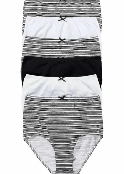 bonprix Wäsche·Baumwollunterwäsche|Wäsche·Höschen^Highwaist Slip (6er Pack) schwarz gestreift