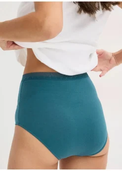 bonprix Höschen|Baumwollunterwäsche^Highwaist Slip mit Baumwolle (3er Pack) anthrazit meliert + pfeffergrün