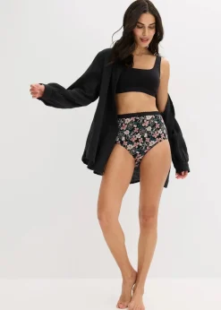 bonprix Wäsche·Baumwollunterwäsche|Wäsche·Höschen^Highwaist Slip mit Bio-Baumwolle (4er Pack) schwarz+schwarz floral