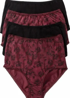 bonprix Wäsche·Baumwollunterwäsche|Wäsche·Höschen^Highwaist Slip mit Bio-Baumwolle (4er Pack) schwarz + ahornrot bedruckt