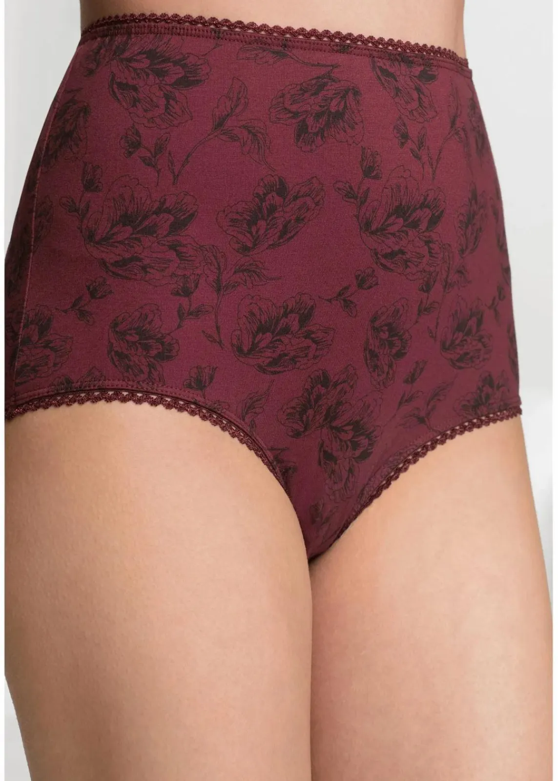 bonprix Wäsche·Baumwollunterwäsche|Wäsche·Höschen^Highwaist Slip mit Bio-Baumwolle (4er Pack) schwarz + ahornrot bedruckt