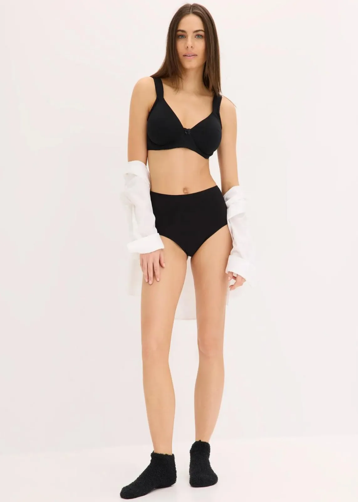 bonprix Wäsche·Baumwollunterwäsche|Wäsche·Höschen^Highwaist String mit weicher Baumwolle (4er Pack) schwarz+sandbeige