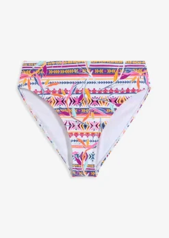 bonprix Nachhaltigere Materialien|Mix & Match^Highwaist-Bikinihose mit hohem Beinausschnitt weiß/lila graphisch