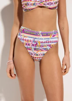 bonprix Nachhaltigere Materialien|Mix & Match^Highwaist-Bikinihose mit hohem Beinausschnitt weiß/lila graphisch