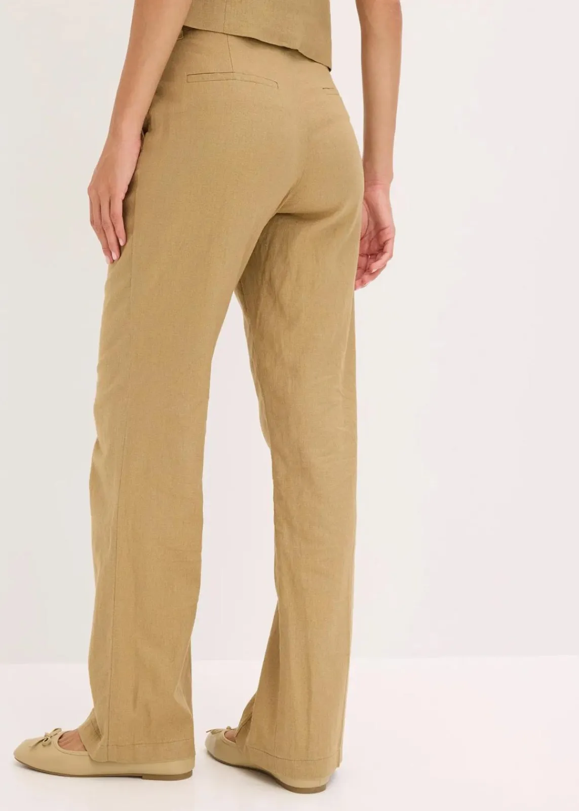 bonprix Hosen^Highwaist-Bundfaltenhose mit Leinen khakibraun
