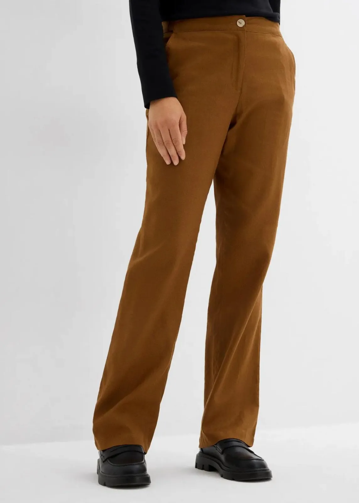 bonprix Nachhaltigere Materialien|Hosen^High-Waist-Hose aus Leinen-Viskose-Mix cognac braun