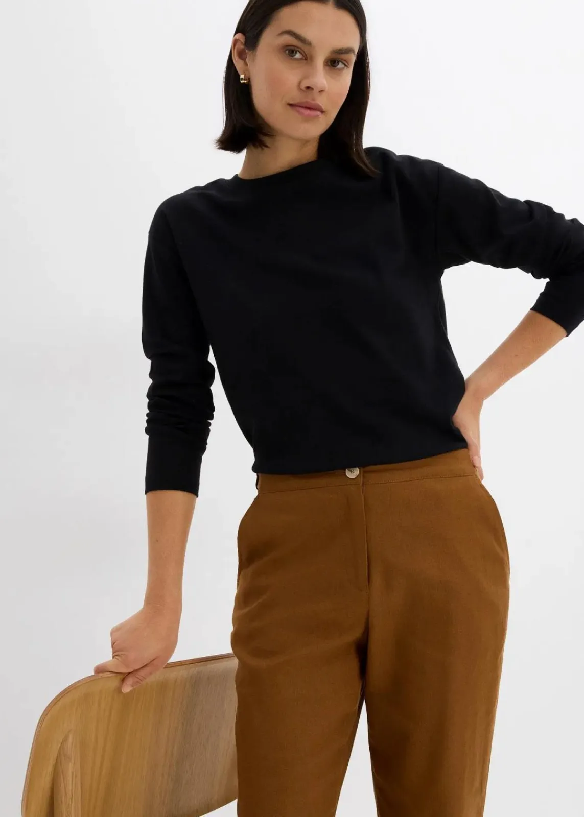 bonprix Nachhaltigere Materialien|Hosen^High-Waist-Hose aus Leinen-Viskose-Mix cognac braun