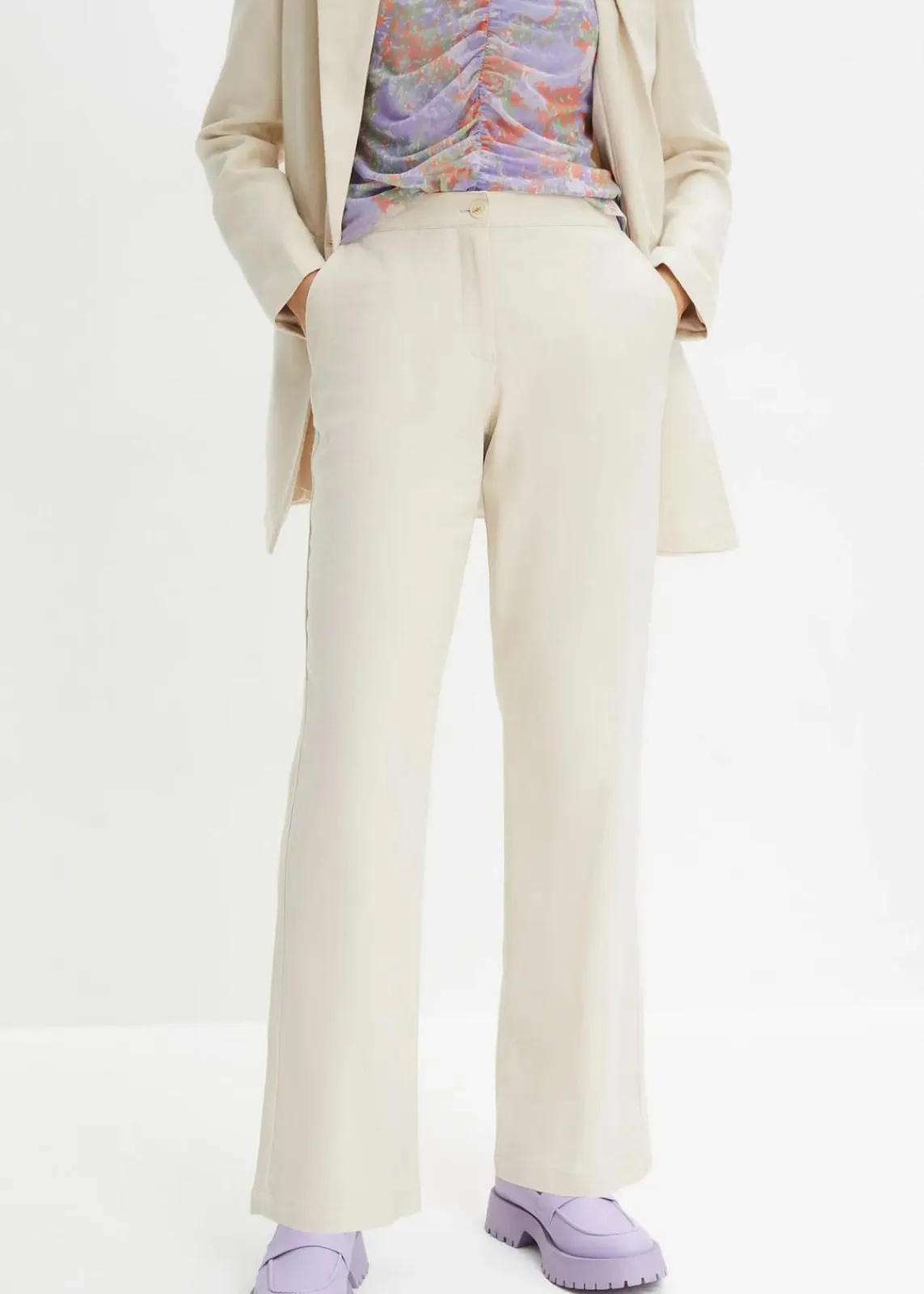 bonprix Nachhaltigere Materialien|Hosen^High-Waist-Hose aus Leinen-Viskose-Mix kieselbeige