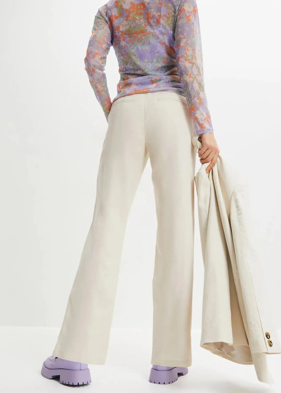 bonprix Nachhaltigere Materialien|Hosen^High-Waist-Hose aus Leinen-Viskose-Mix kieselbeige
