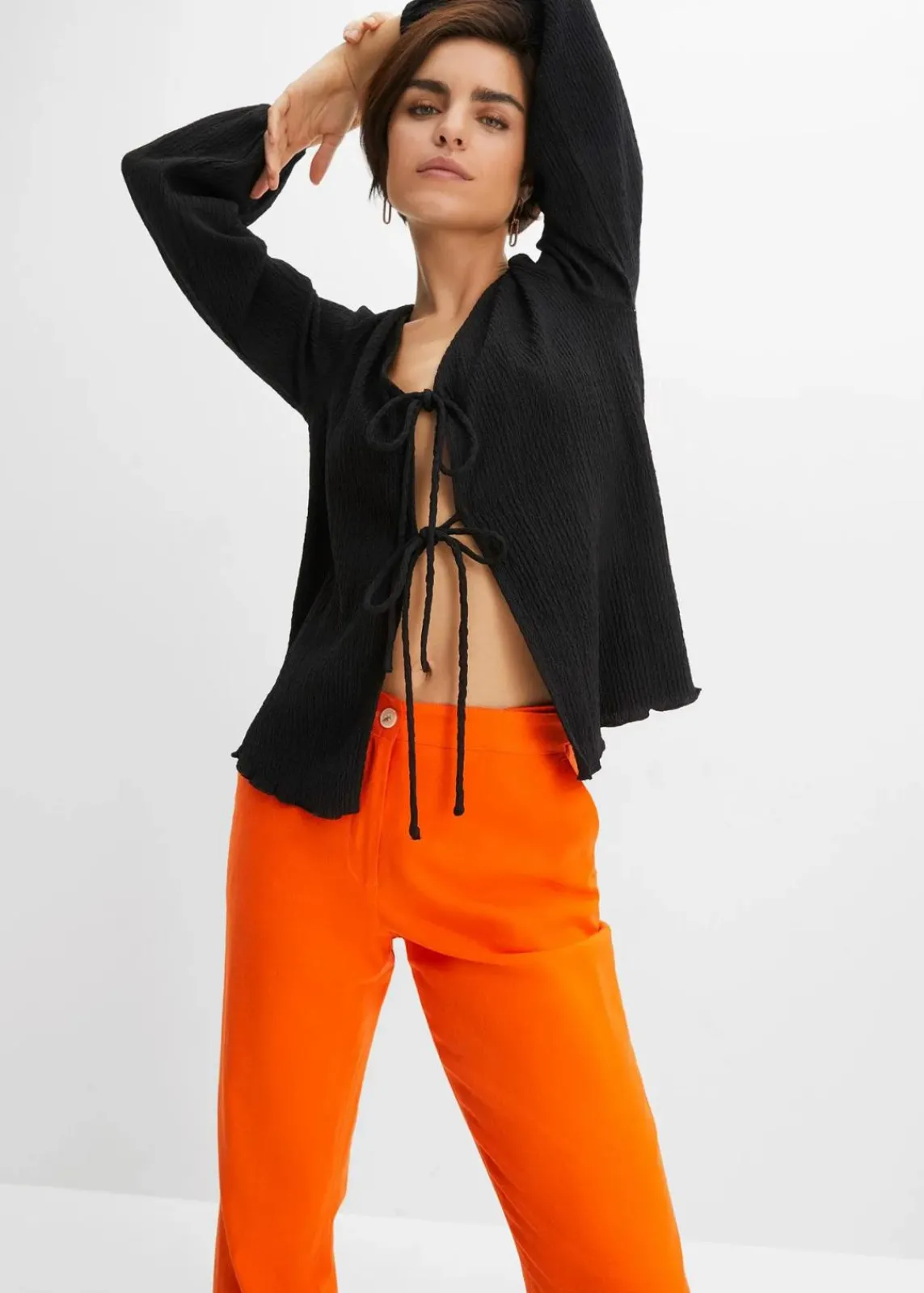 bonprix Nachhaltigere Materialien|Hosen^High-Waist-Hose aus Leinen-Viskose-Mix warmorange