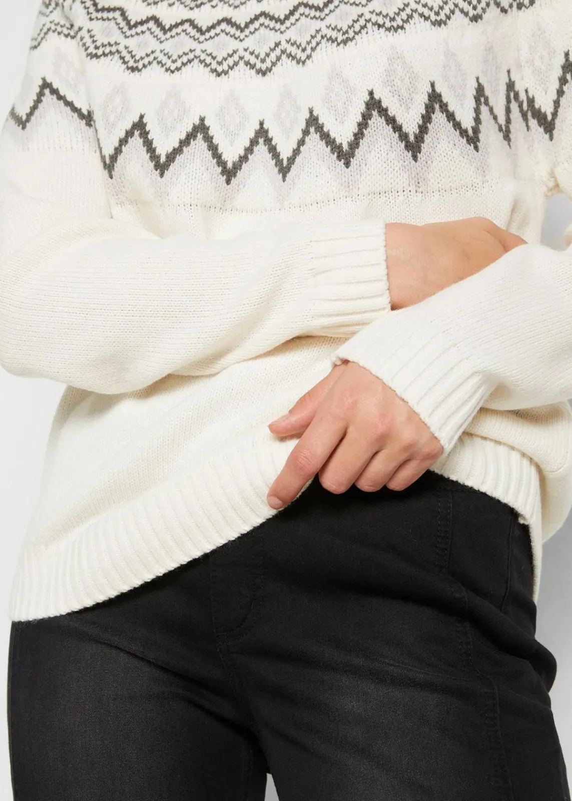 bonprix Bekleidung·Umstandsmode|Pullover & Strickjacken^Hochgeschlossener Norweger-Pullover wollweiß graphisch