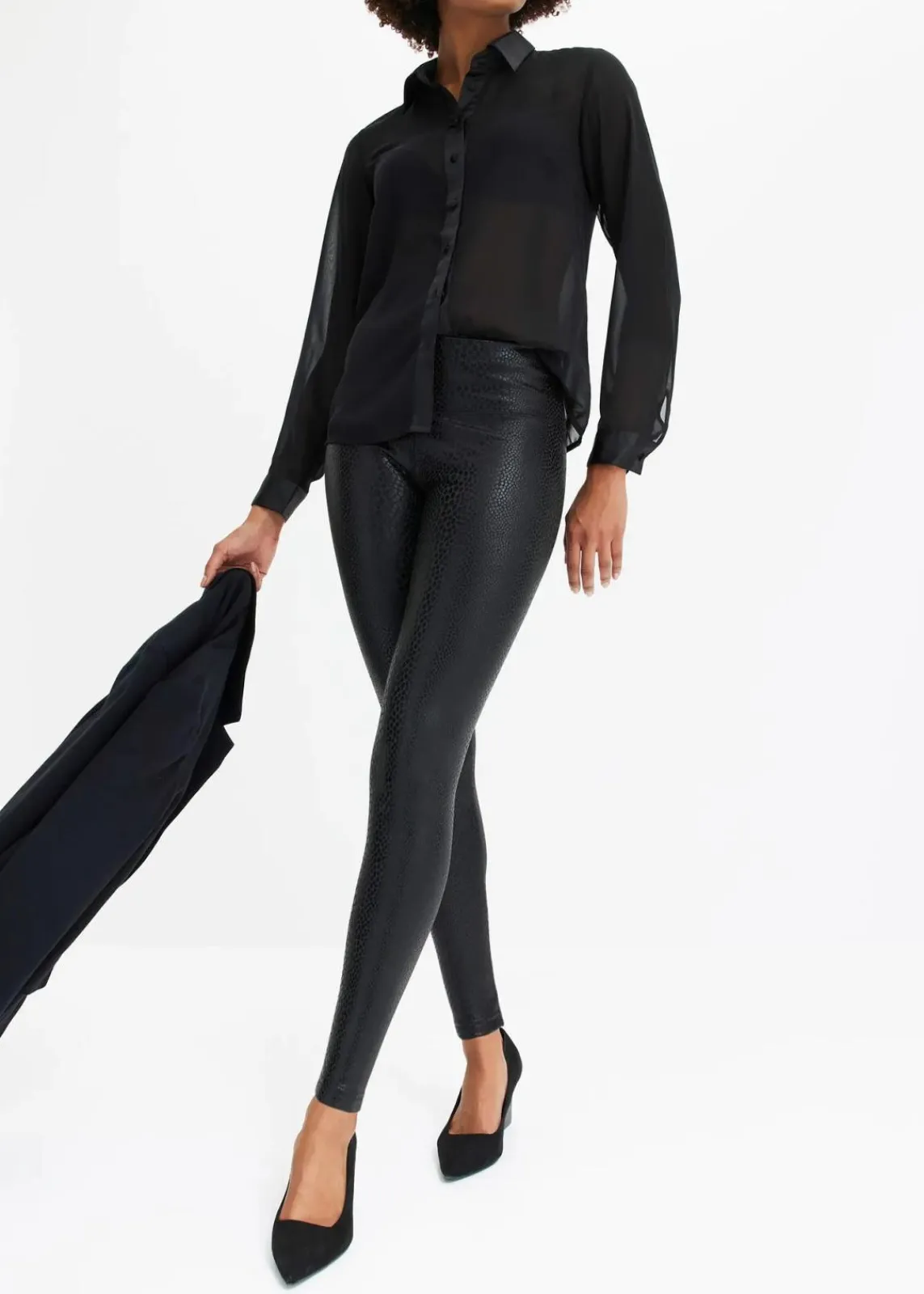 bonprix Kurzgrößen|Bekleidung·Kleider^Hochglänzende Lederimitat-Leggings schwarz