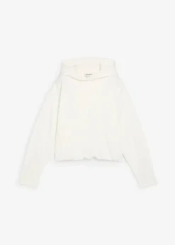 bonprix Sweat|Bekleidung·Blusen & Tuniken^Hoodie aus leicht glänzendem Viskose-Mix wollweiß