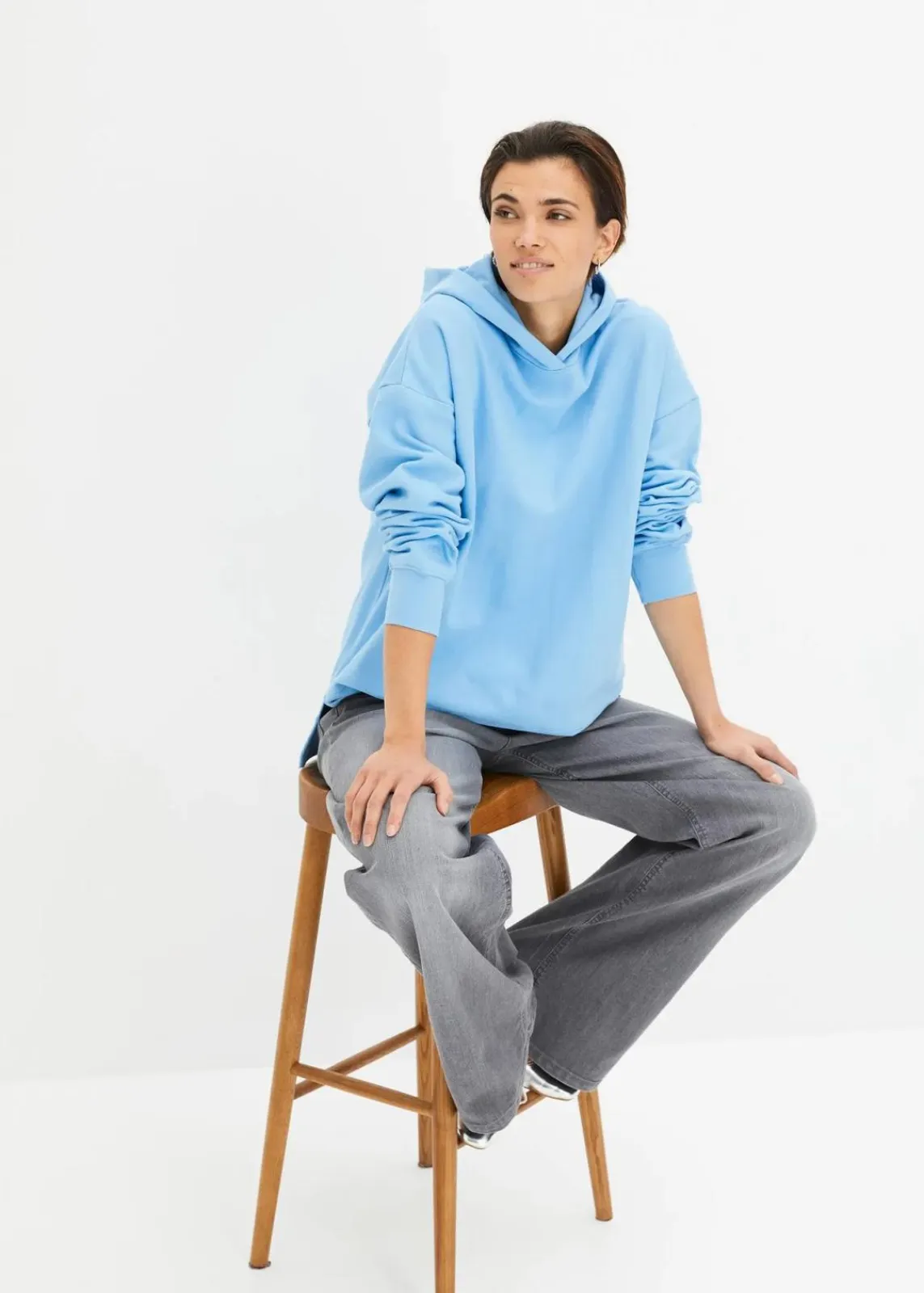 bonprix Bekleidung·Blusen & Tuniken|Sweat^Hoodie aus reiner Baumwolle babyblau