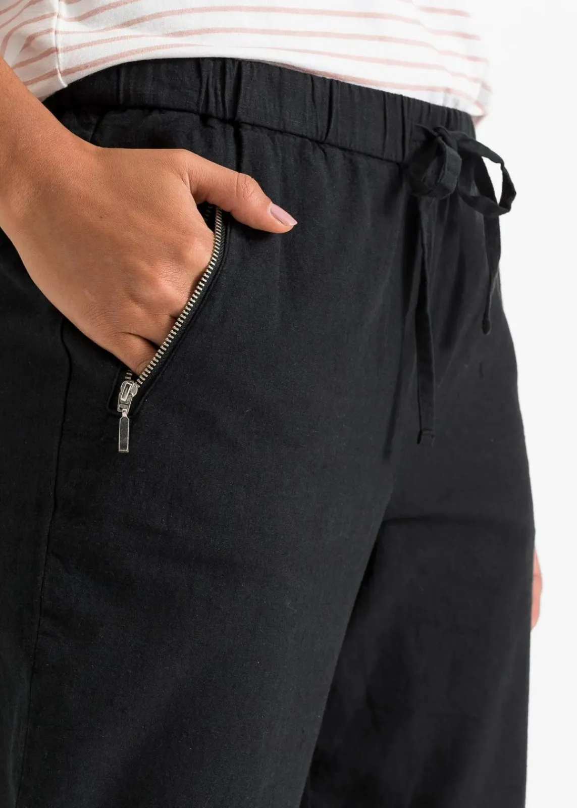 bonprix Bekleidung·Kleider|Hosen^7/8-Hose aus luftigem Leinen-Mix schwarz