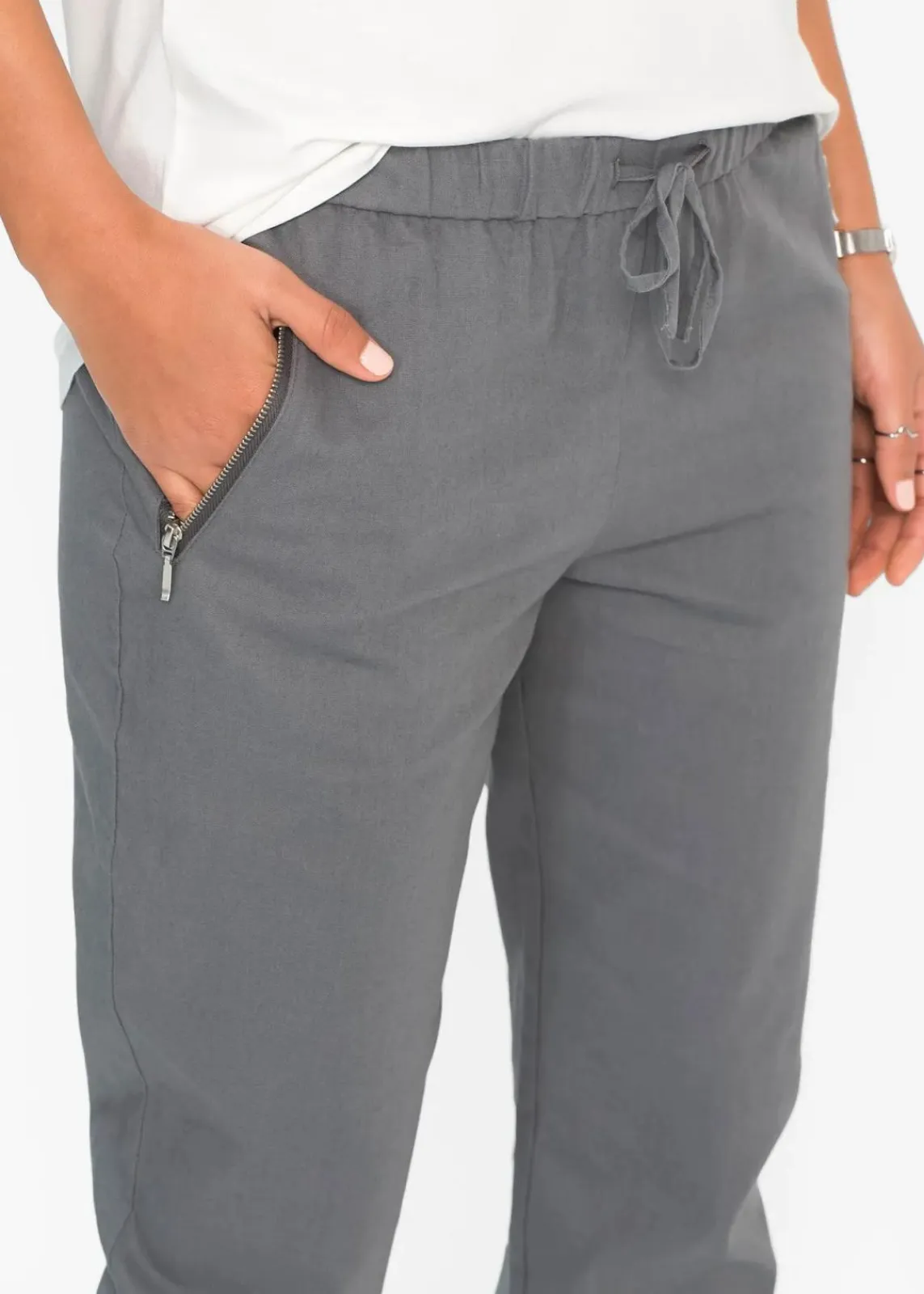 bonprix Hosen|Bekleidung·Kleider^7/8-Hose aus luftigem Leinen-Mix silbergrau
