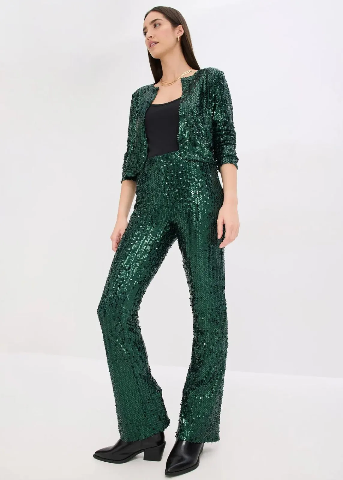 bonprix Bekleidung·Kleider|Zweiteiler & Sets^Hose mit Pailletten tiefgrün