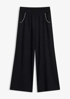 bonprix Bekleidung·Kleider|Hosen^Hose mit Perlen Applikation aus strukturiertem Jersey schwarz
