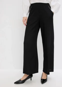 bonprix Bekleidung·Kleider|Hosen^Hose mit Perlen Applikation aus strukturiertem Jersey schwarz