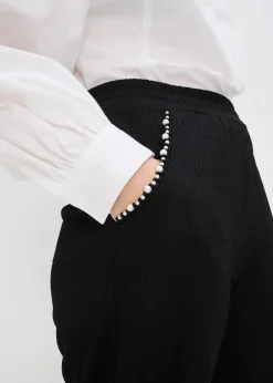 bonprix Bekleidung·Kleider|Hosen^Hose mit Perlen Applikation aus strukturiertem Jersey schwarz