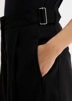 bonprix Hosen|Bekleidung·Kleider^Hose mit Seitenschnallen aus Viskose-Mix schwarz