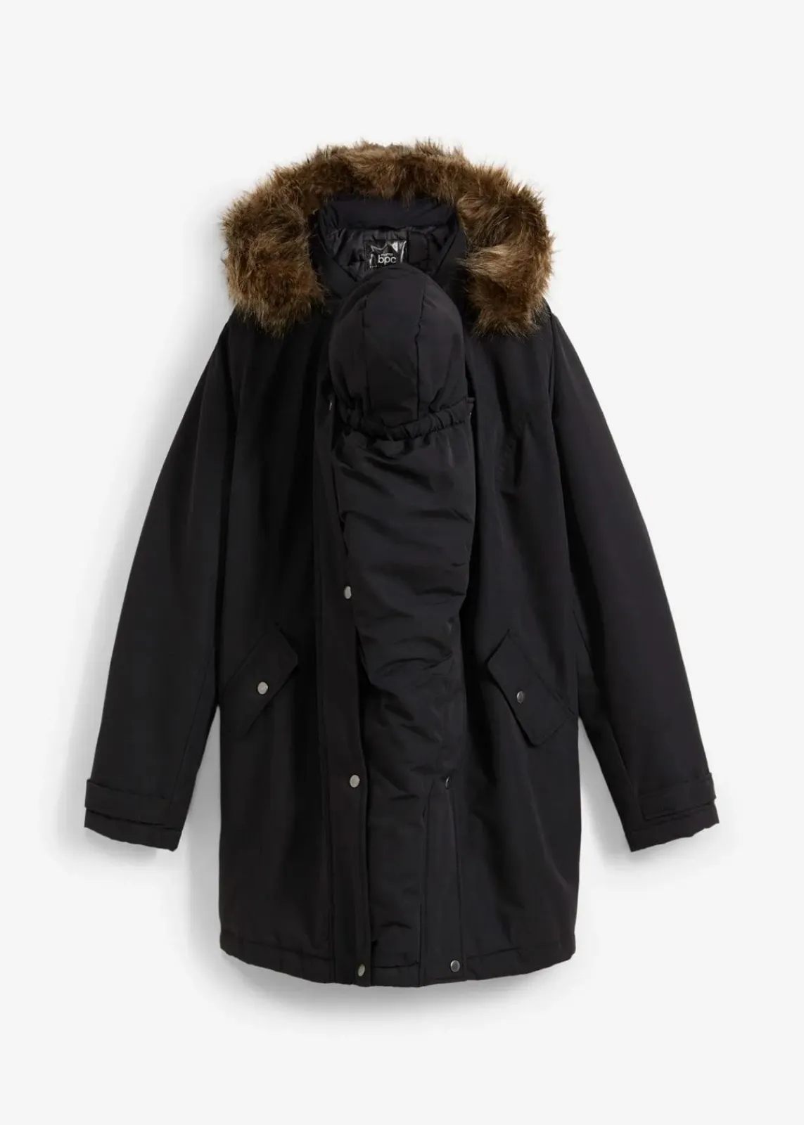 bonprix Nachhaltigere Materialien|Umstandsmode^3-in-1 Funktions-Umstandsjacke und Tragejacke schwarz