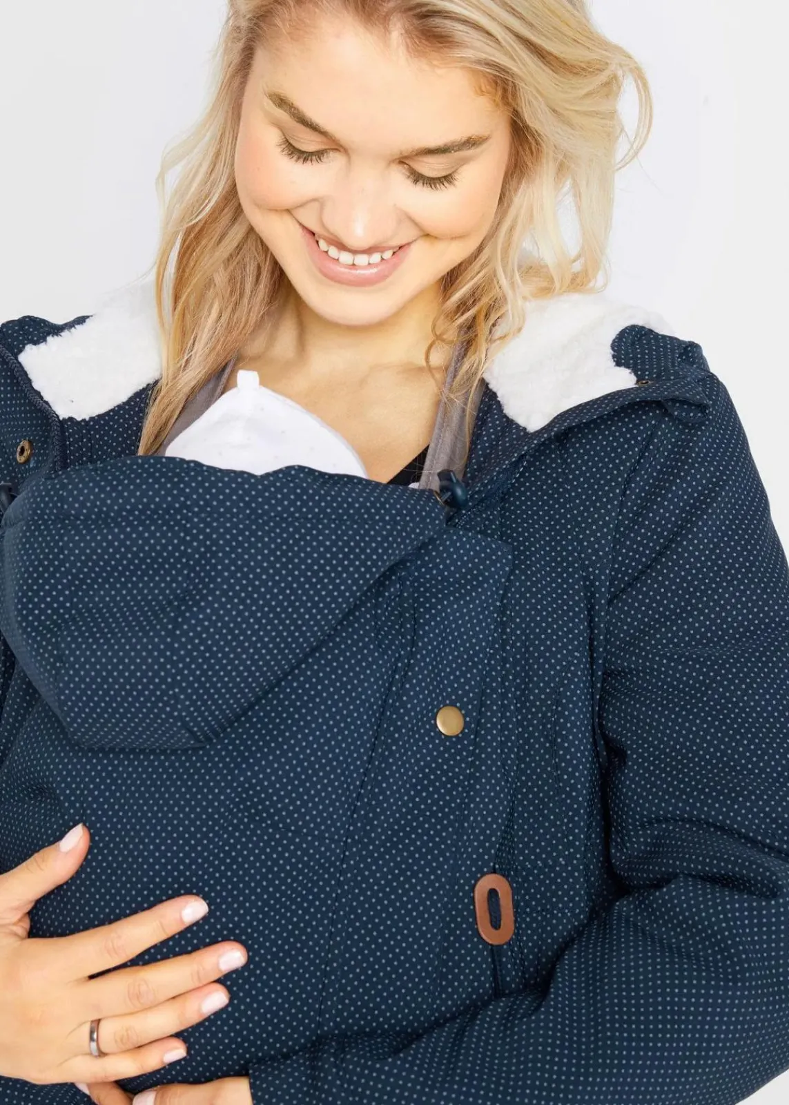 bonprix Bekleidung·Blazer|Umstandsmode^3-in-1 kuschelig gefütterte Umstands- und Tragejacke dunkelblau gepunktet