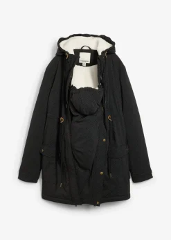 bonprix Umstandsmode|Bekleidung·Blazer^3-in-1 kuschelig gefütterte Umstands- und Tragejacke schwarz/wollweiß/dunkelgrau gepunktet