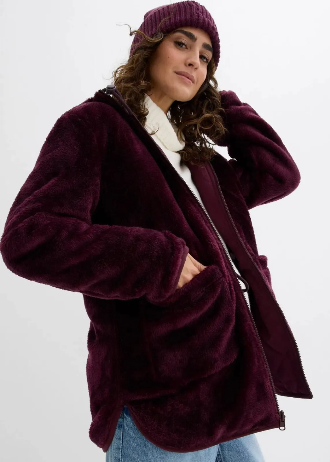 bonprix Bekleidung·Blazer|Umstandsmode^6-in-1 kuschelige Umstands- und Tragejacke zum Wenden weinrot