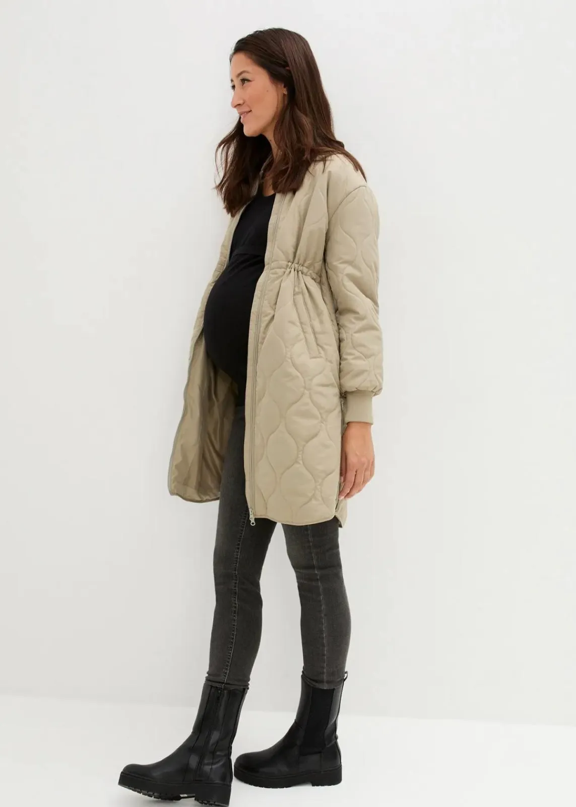 bonprix Nachhaltigere Materialien|Umstandsmode^3-in-1 leicht wattierter Umstands- und Tragemantel new khaki