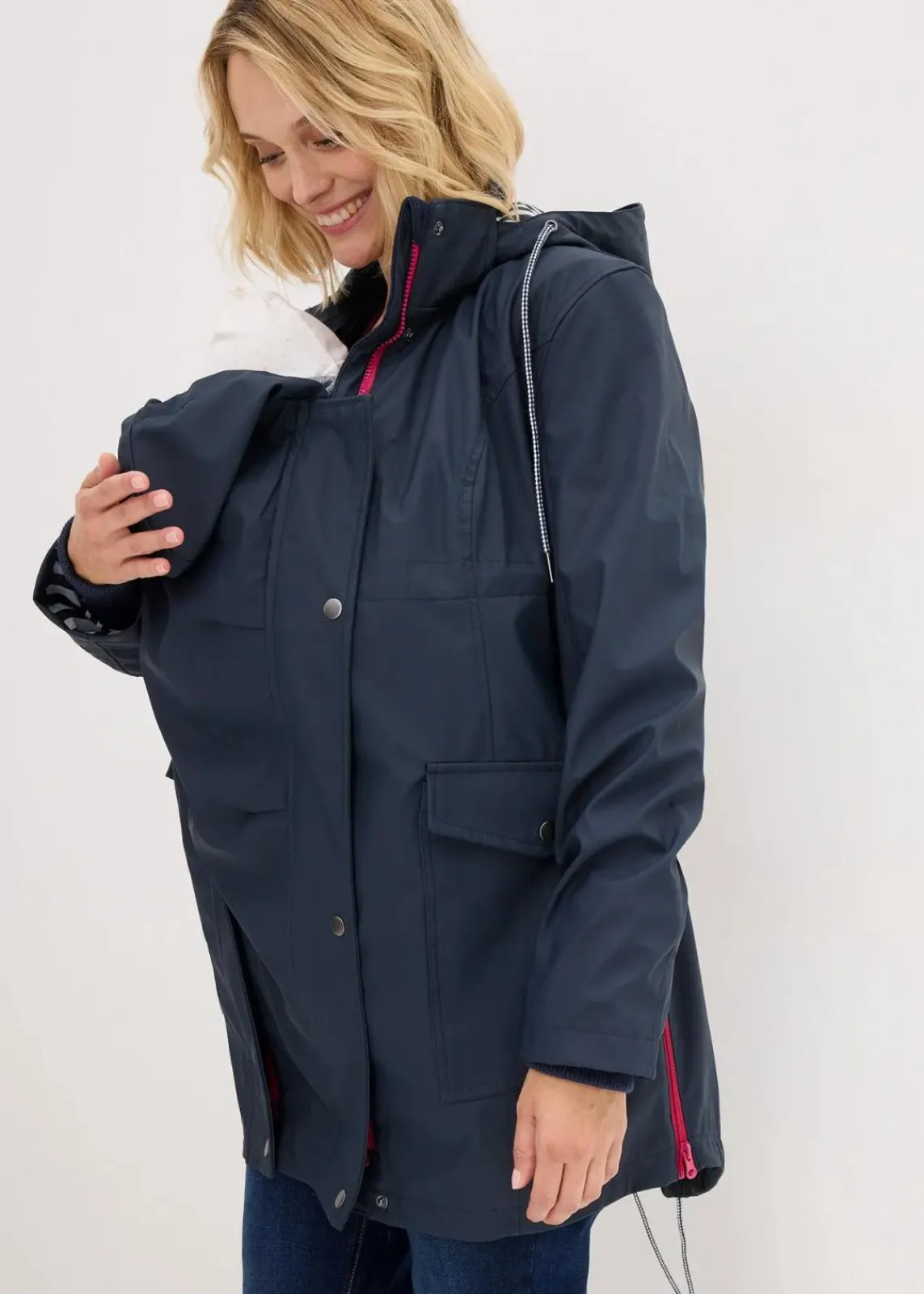 bonprix Bekleidung·Blazer|Umstandsmode^3-in-1 Regen-Umstands- und Tragejacke dunkelblau/beerenrot