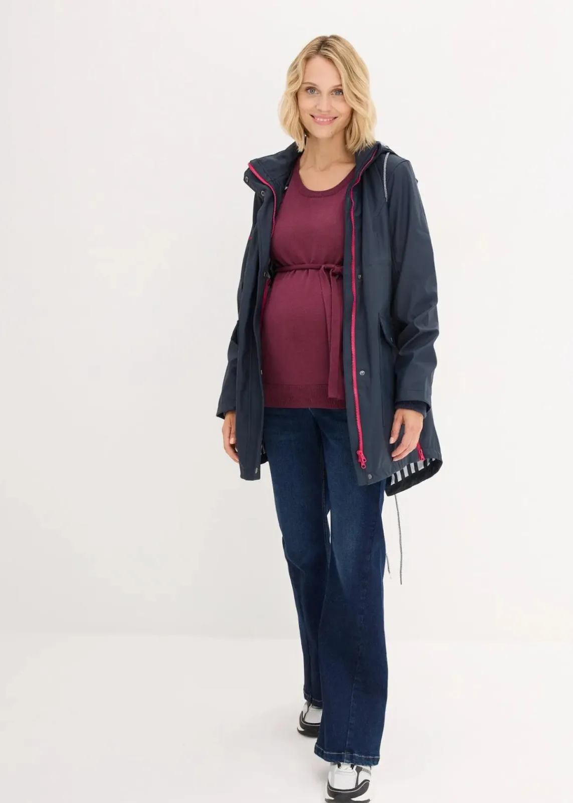 bonprix Bekleidung·Blazer|Umstandsmode^3-in-1 Regen-Umstands- und Tragejacke dunkelblau/beerenrot