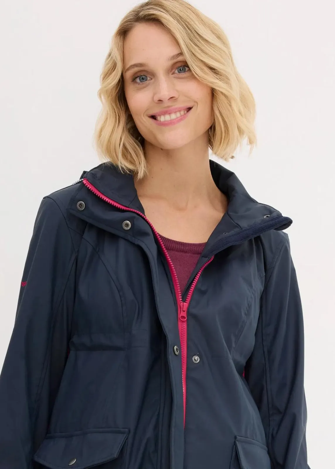 bonprix Bekleidung·Blazer|Umstandsmode^3-in-1 Regen-Umstands- und Tragejacke dunkelblau/beerenrot