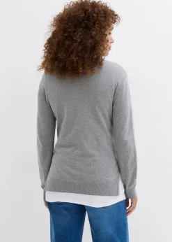 bonprix Bekleidung·Blazer|Umstandsmode^3-in-1 Set aus Umstandspullover und Stilltop aus Baumwollstrick hellgrau/weiß meliert