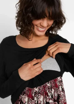 bonprix Umstandsmode^2-in-1 Umstand- und Stillkleid aus einer Materialkombination schwarz Paisley