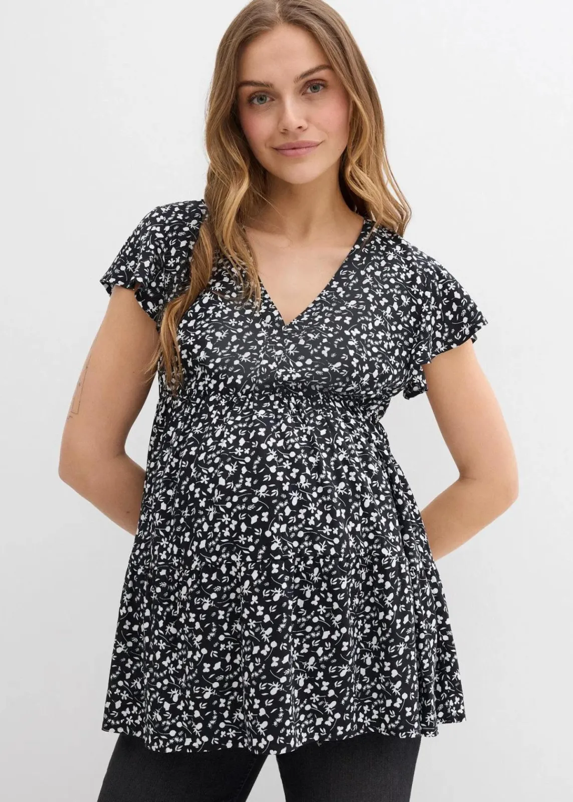bonprix Umstandsmode^2-in-1 Umstands- und Stillbluse aus fließender Viskose schwarz/weiß