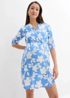 bonprix Umstandsmode^2-in-1 Umstands- und Stillblusenkleid aus fließender Viskose weiß/mittelblau geblümt