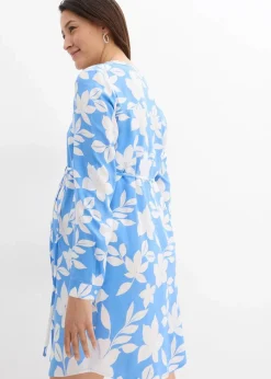 bonprix Umstandsmode^2-in-1 Umstands- und Stillblusenkleid aus fließender Viskose weiß/mittelblau geblümt
