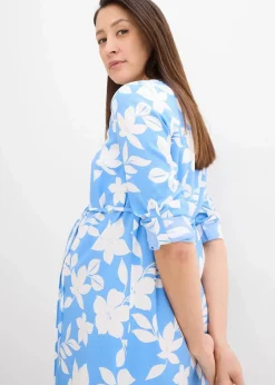 bonprix Umstandsmode^2-in-1 Umstands- und Stillblusenkleid aus fließender Viskose weiß/mittelblau geblümt