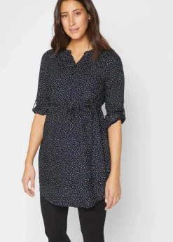 bonprix Umstandsmode|Bekleidung·Blazer^2-in-1 Umstands- und Stillblusenkleid aus fließender Viskose dunkelblau/weiß gepunktet