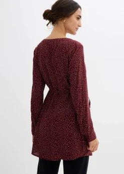 bonprix Bekleidung·Blazer|Umstandsmode^2-in-1 Umstands- und Stillblusenkleid aus fließender Viskose dunkelbeere/weiß gepunktet