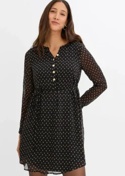 bonprix Umstandsmode|Bekleidung·Blazer^2-in-1 Umstands- und Stillkleid aus Chiffon schwarz/gold gepunktet