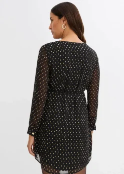 bonprix Umstandsmode|Bekleidung·Blazer^2-in-1 Umstands- und Stillkleid aus Chiffon schwarz/gold gepunktet