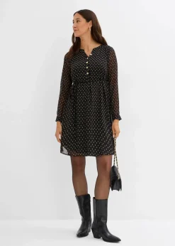 bonprix Umstandsmode|Bekleidung·Blazer^2-in-1 Umstands- und Stillkleid aus Chiffon schwarz/gold gepunktet
