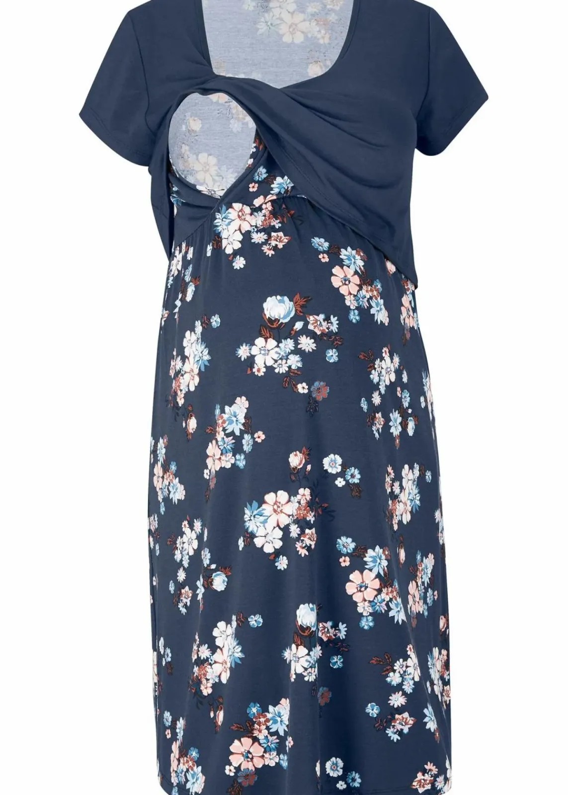 bonprix Bekleidung·Blazer|Umstandsmode^2-in-1 Umstands- und Stillkleid aus aus Viskose-Jersey dunkelblau geblümt